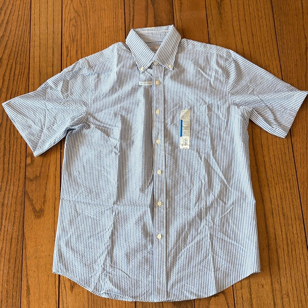 Croft & Barrow Men's White and Blue Striped Shirt